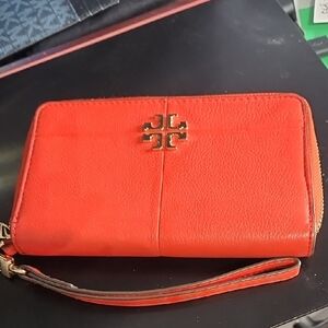 Tory Burch Orange Wristlet with Gold Accent